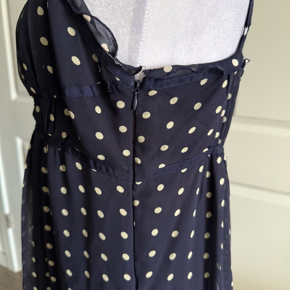 Vintage 90s Vision Apparel 100% Silk Navy and Cream Polka Dot Dress Size 10 - Picture 5 of 7